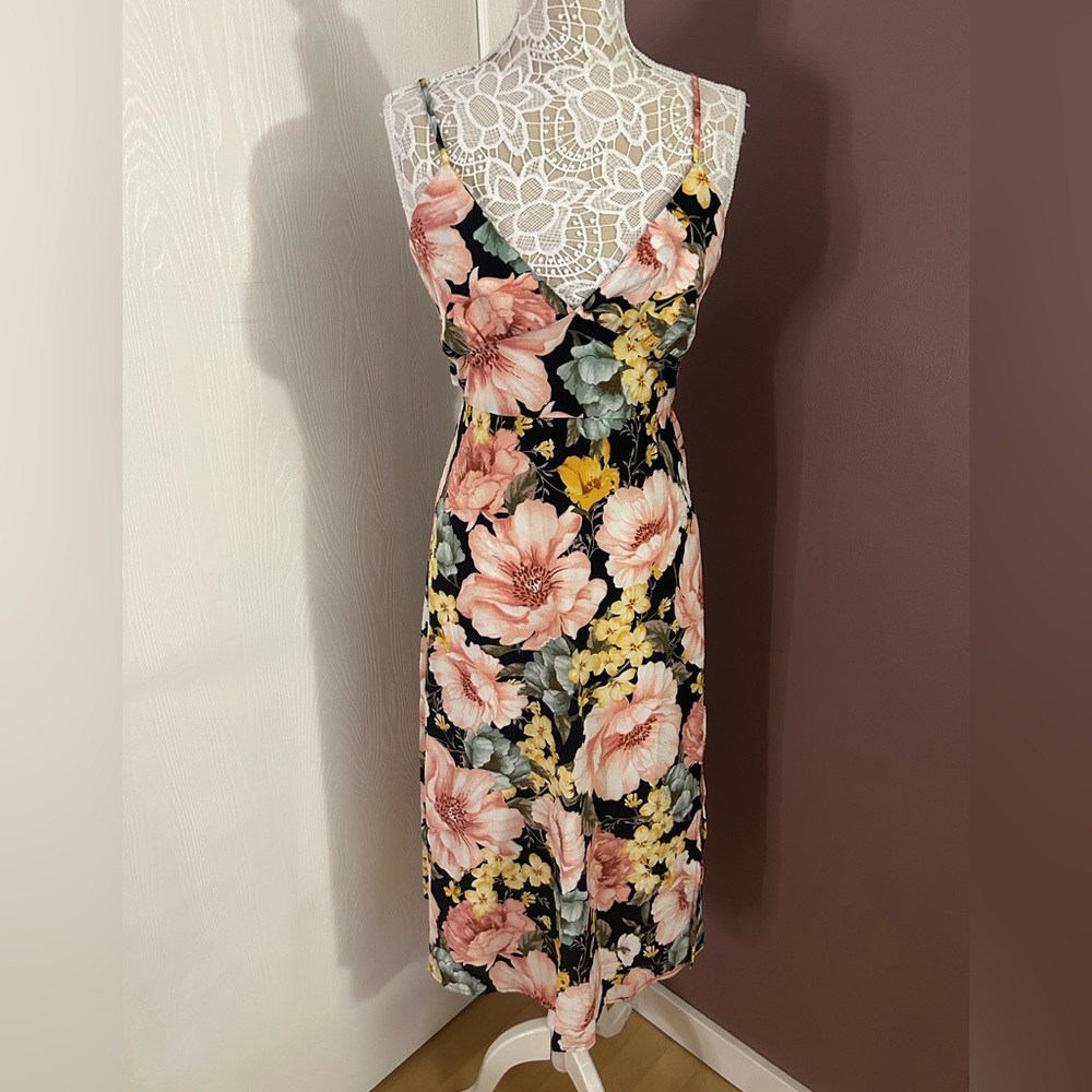Forever 21 Floral Midi Dress - Black, Pink, Yellow